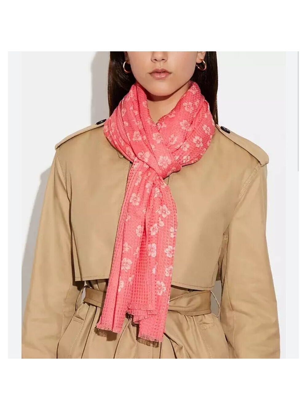 COACH OBLONG SCARF GRAPHIC DITSY PRINT IN PINK LEMONADE